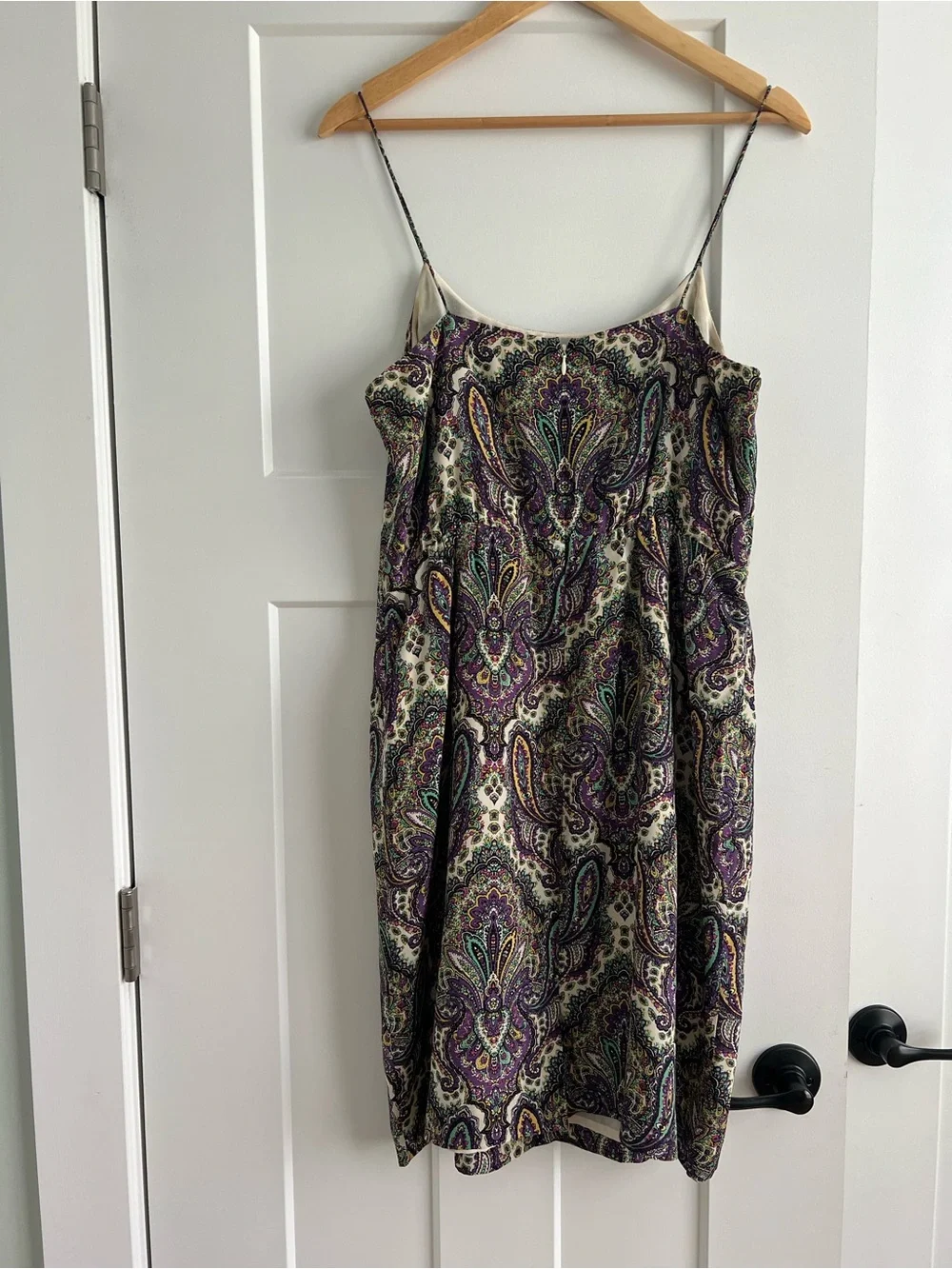 J. Crew Paisley Slip Dress in Cream and Purple with Green Accents